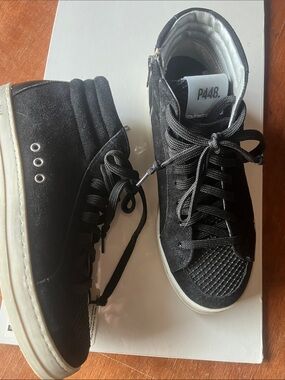 P448 Black Suede High-Top Sneakers with White Sole - Raven